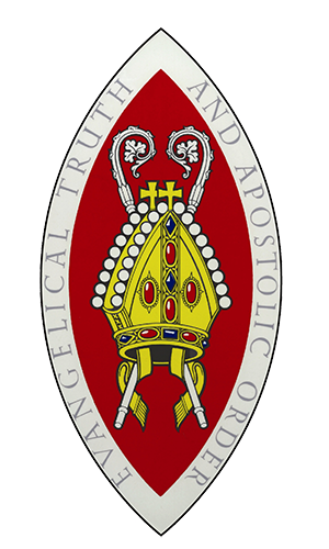 Emblem of the Filipino Catholic bishops with a mitre and crosier, inscribed with 'FELICIAL TRUTH AND APOLOGETIC ORDER'.