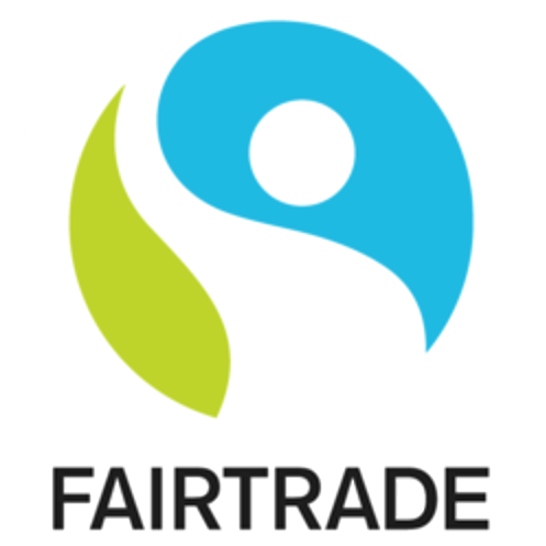 Fairtrade logo featuring a stylized blue and green icon and the word 'FAIRTRADE' in black capital letters.