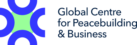 Logo of the Global Centre for Peacebuilding & Business with blue and green circular design elements.