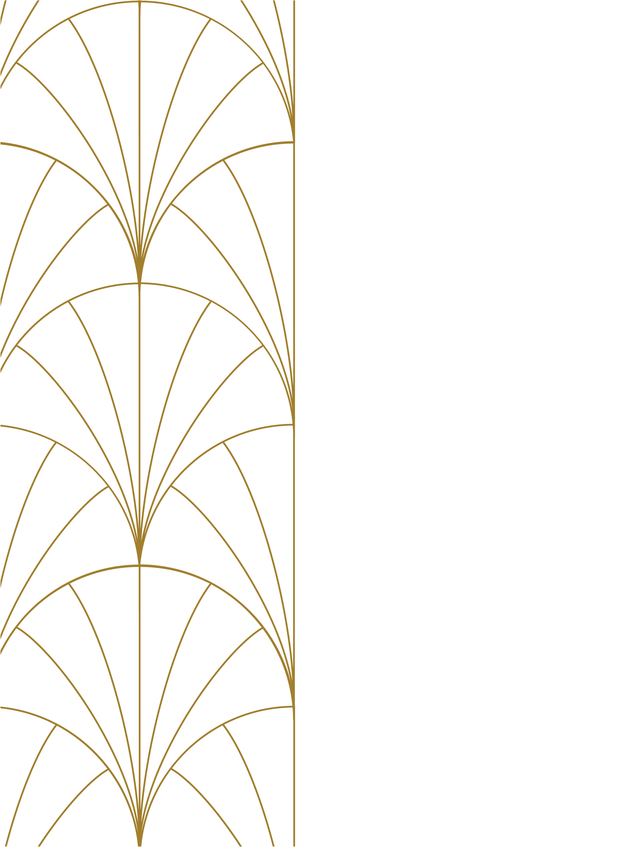 Digital illustration of a symmetrical, abstract, golden arching pattern on a black background, resembling stylized leaves or feathers.