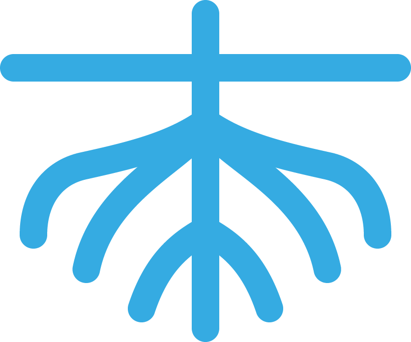 Blue abstract tree icon with multiple branches.