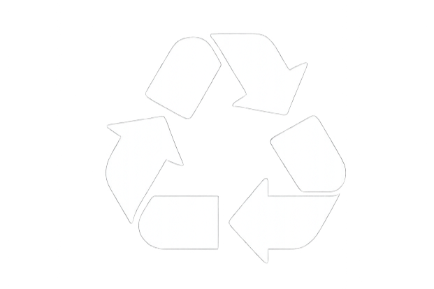 Recycling symbol with three arrows forming a triangle.