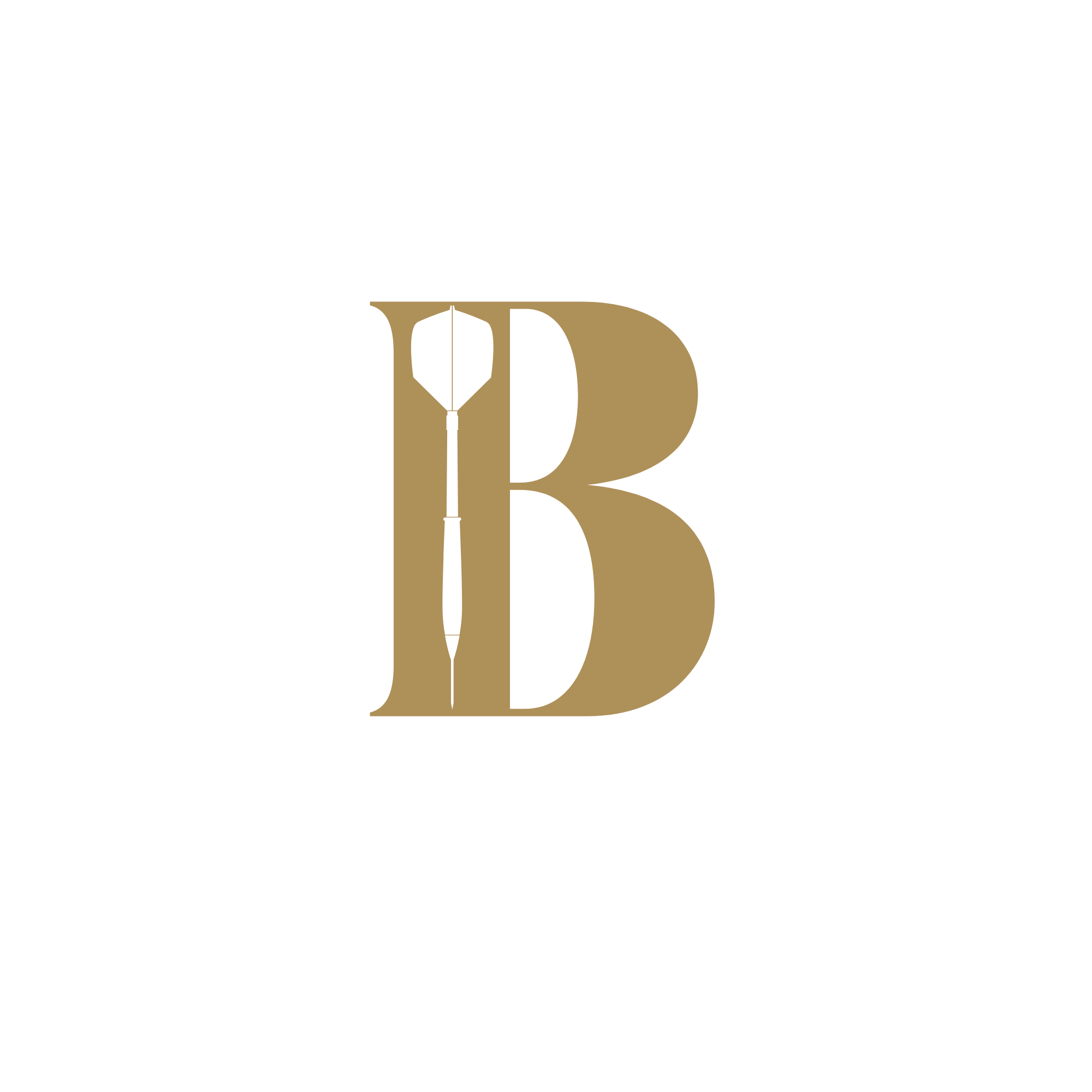 A logo combining the letter 'B' with a dart illustration in the center.