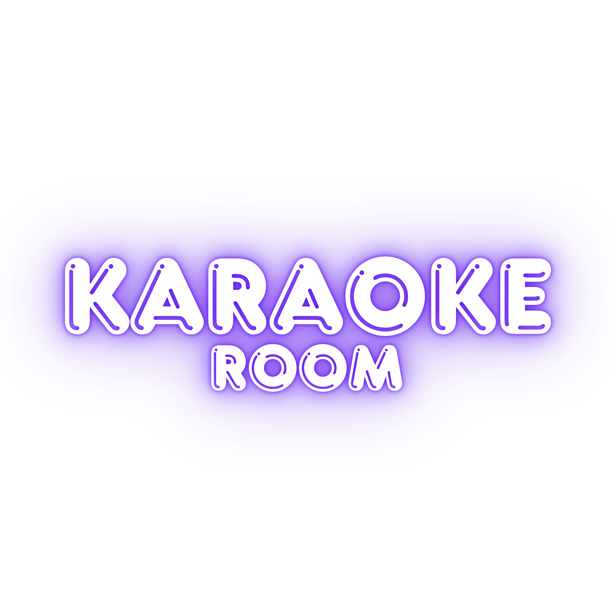 Neon sign reading 'Karaoke Room' with blue and purple swirling background.