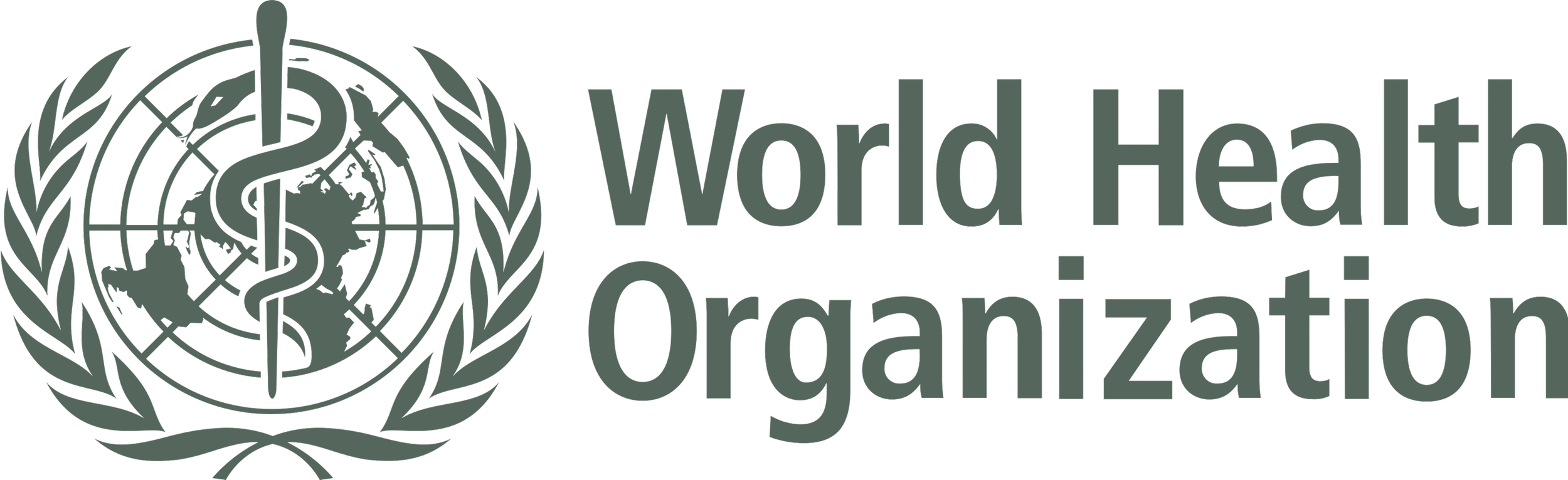 The logo of the World Health Organization featuring a globe with a staff and serpent symbol.