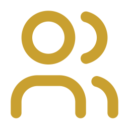 Icon of two people, one in front and one in the background, in gold color