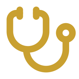 Gold-colored stethoscope on a black background.