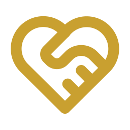 A gold heart-shaped logo with interconnected lines inside.