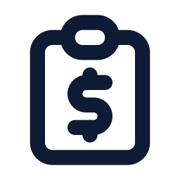 Icon of a clipboard with a dollar sign on it, representing finance or money management