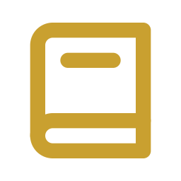 Gold-colored icon of a closed book with a horizontal line on the top cover