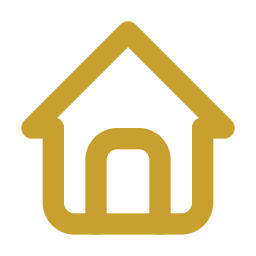 Outline of a house with a triangular roof and a front door, all in gold color.