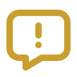 A gold speech bubble icon with an exclamation mark inside.