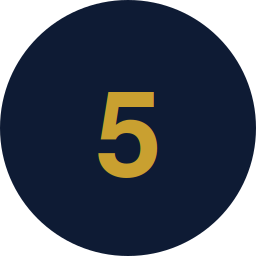 Black circular background with large gold number 5 in the center