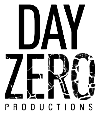 Black poster with large outlined text reading 'DAY ZERO PRODUCTIONS'.