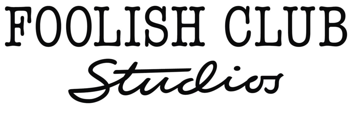 Logo for Foolish Club Studios featuring the words 'FOOLISH CLUB' in bold uppercase letters and 'studios' in a script font.