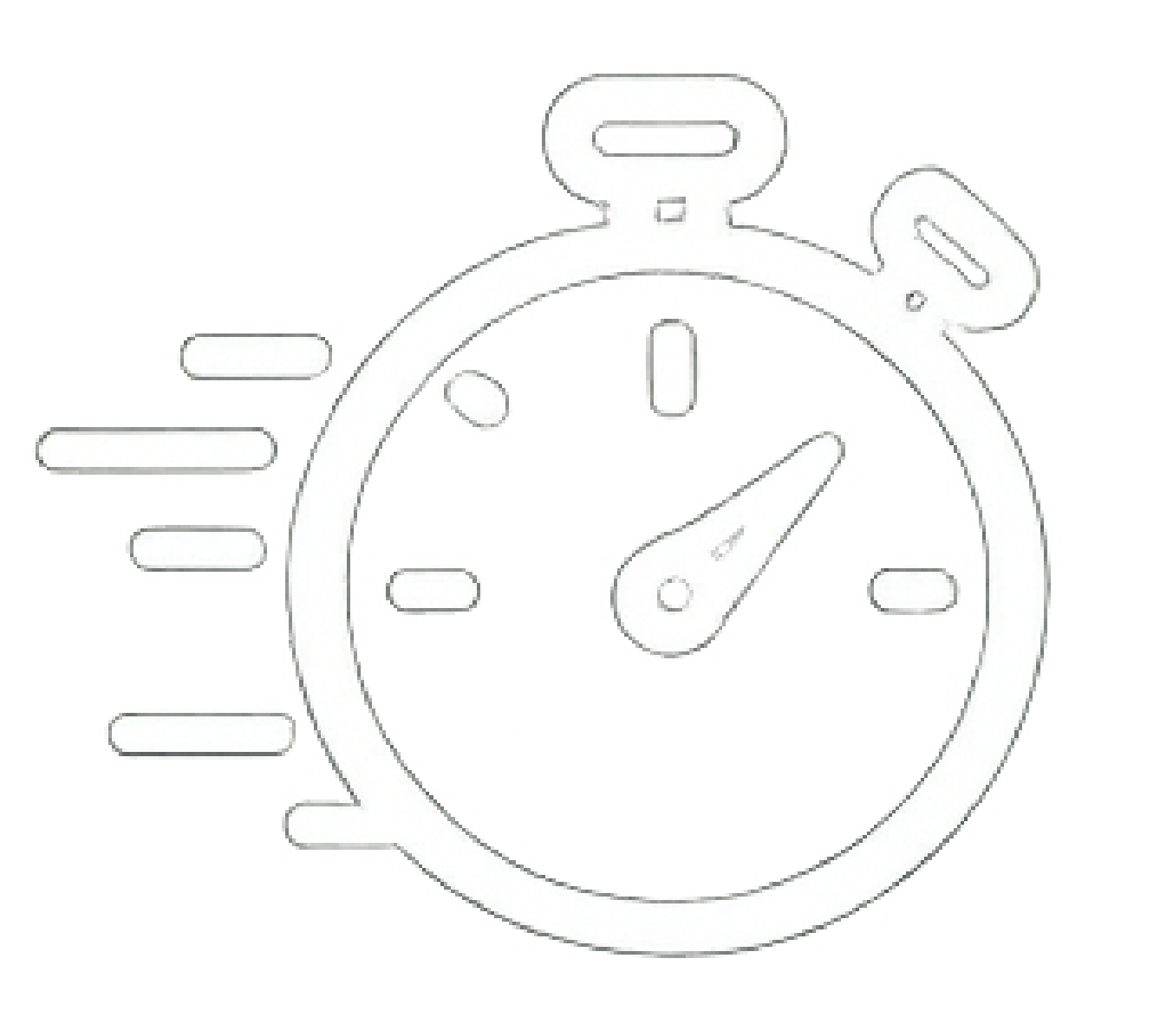 A digital illustration of a stopwatch with motion lines, indicating speed or urgency.