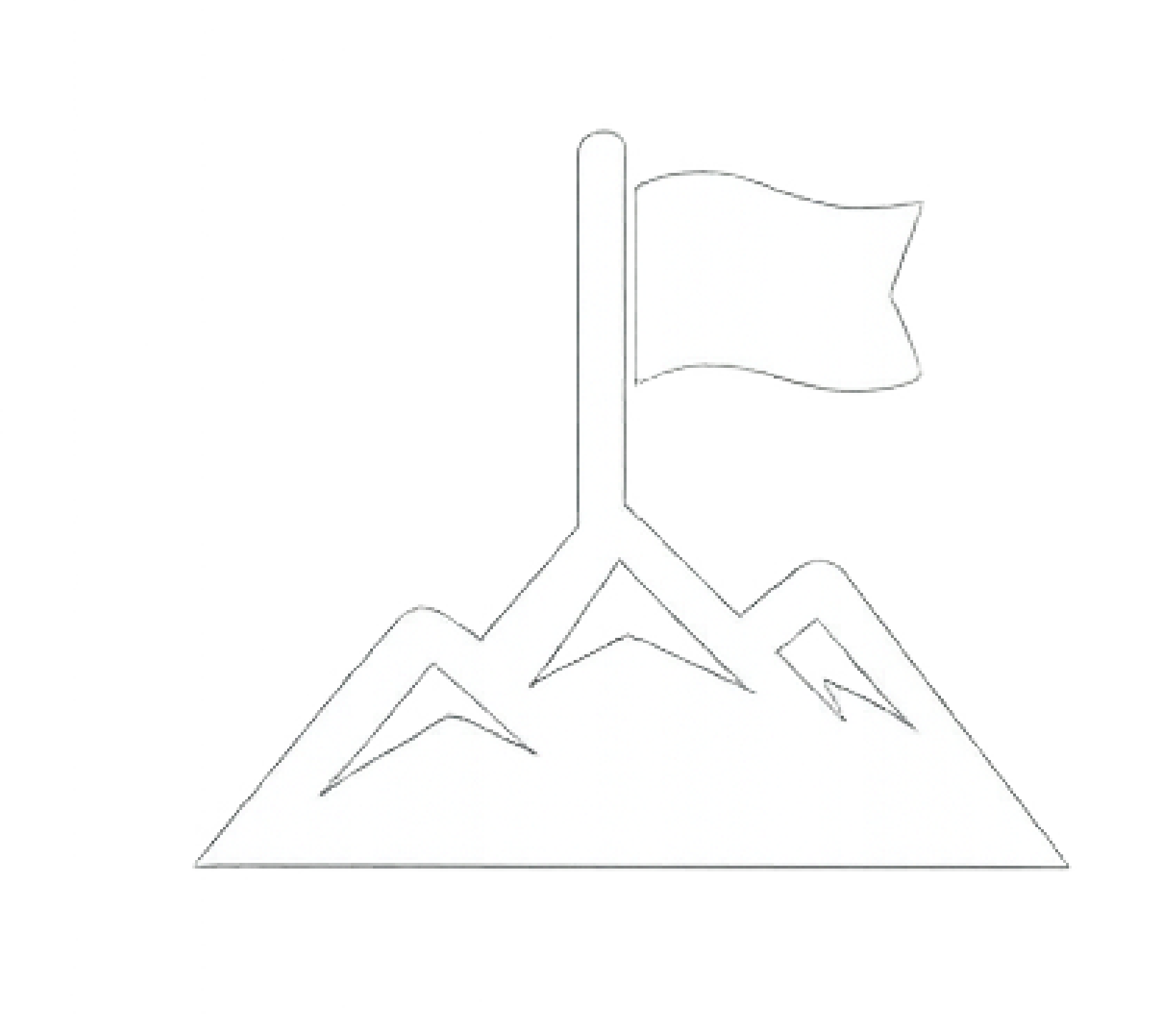 A white flag on a pole is planted in the middle of a mountain range. The sky is black with scattered stars.