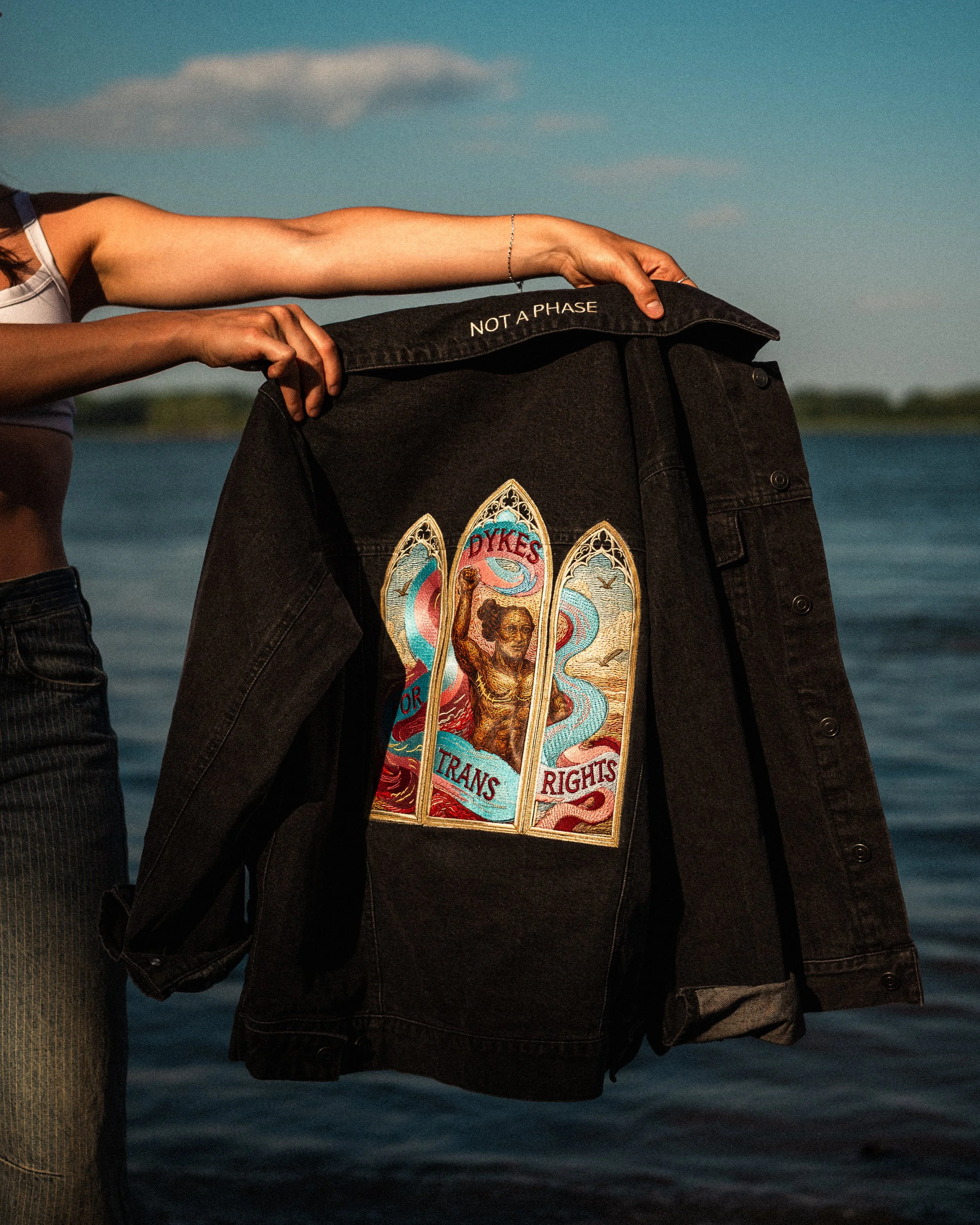 "Dykes for Trans Rights" Denim Jacket - Black
$320