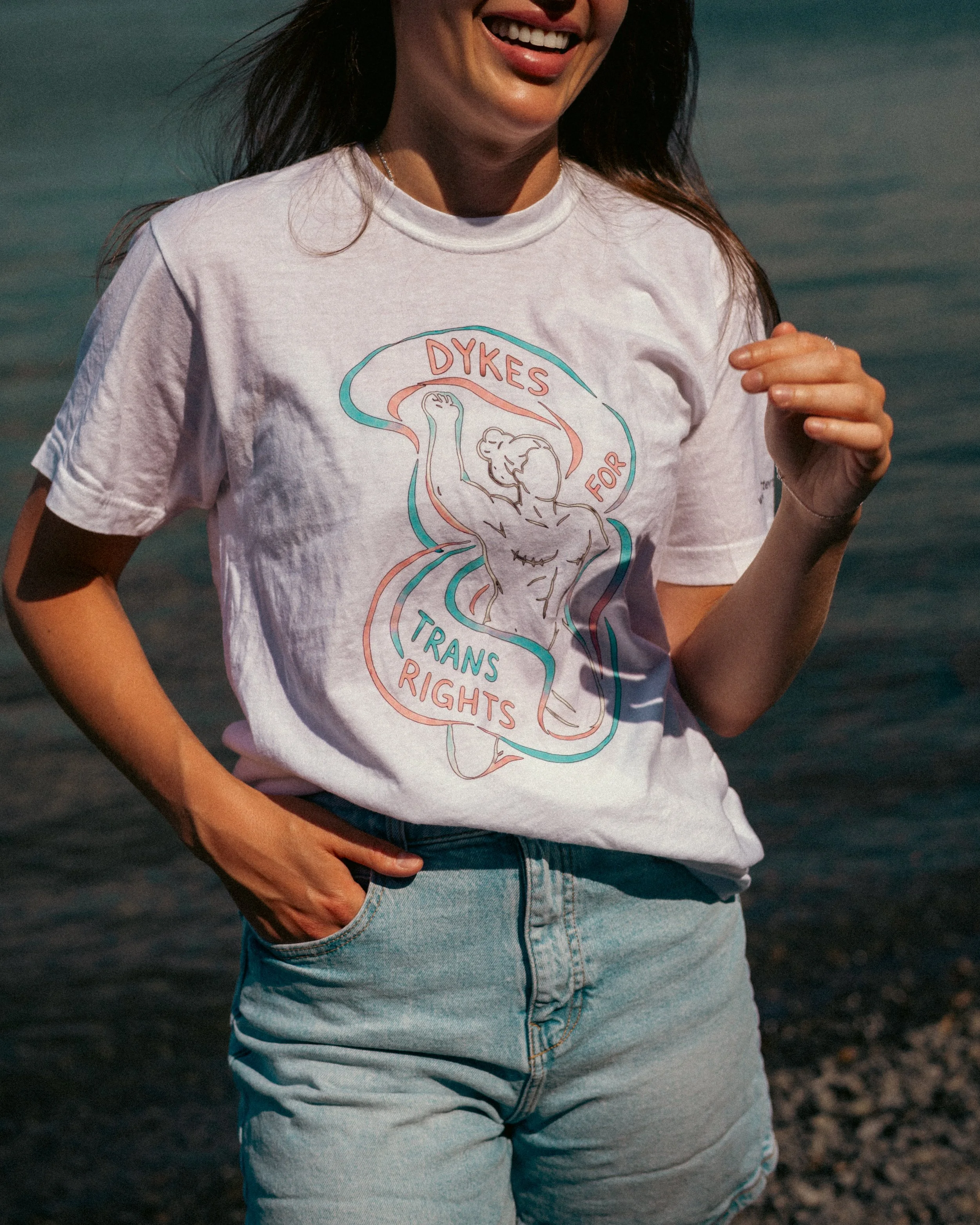 "Dykes for Trans Rights" Tee — White
$45.00
