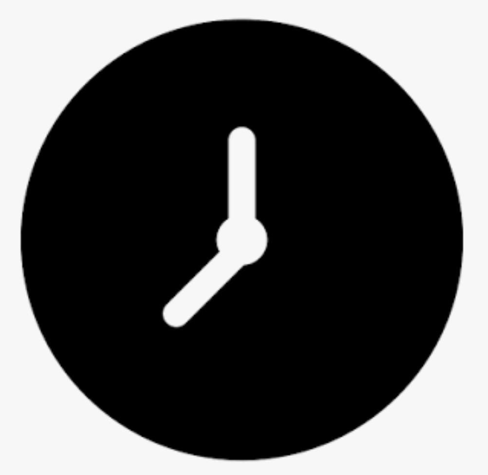 Black clock icon with white hour and minute hands showing 4:00.