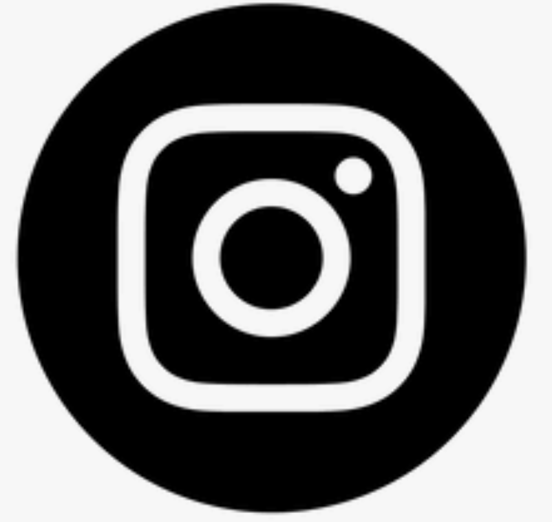 Black and white Instagram logo inside a black circle