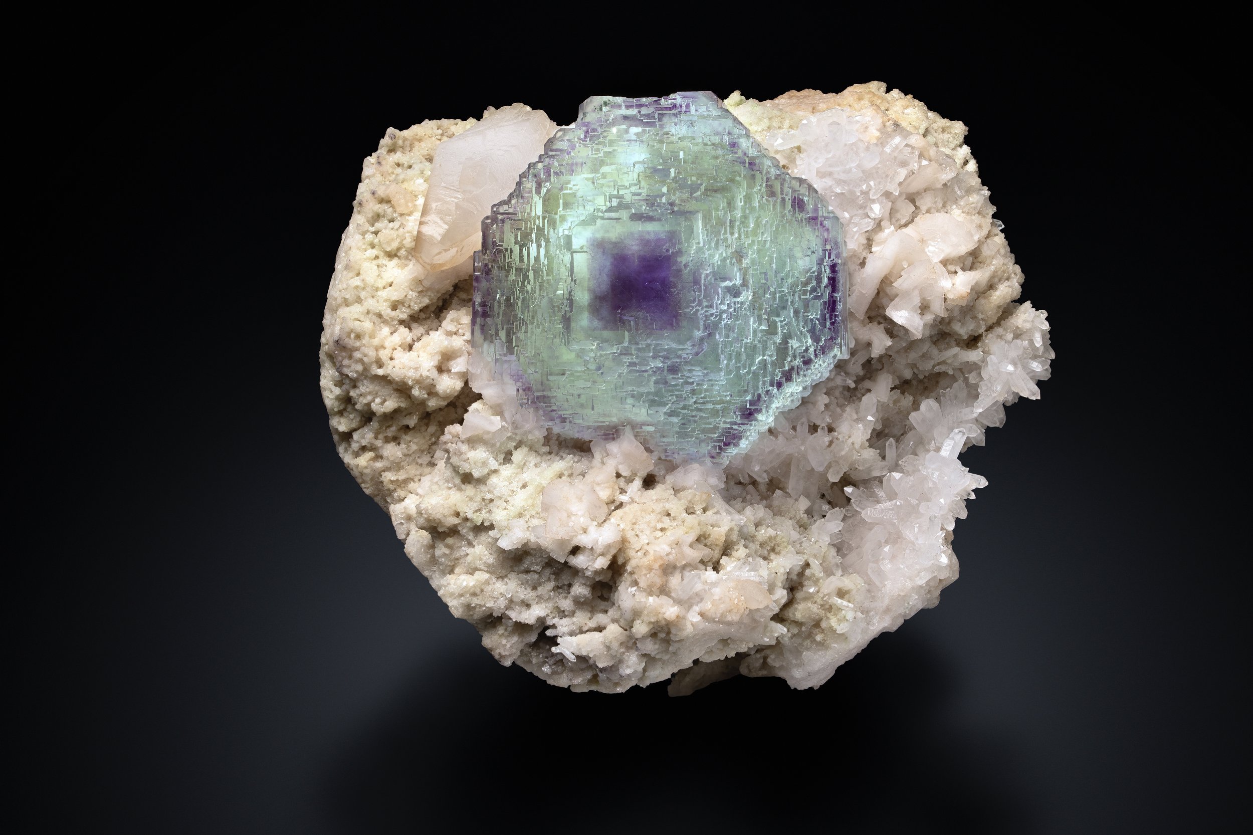 Fluorite on Quartz 13 cm  
Shangbao Mine, Hunan, China