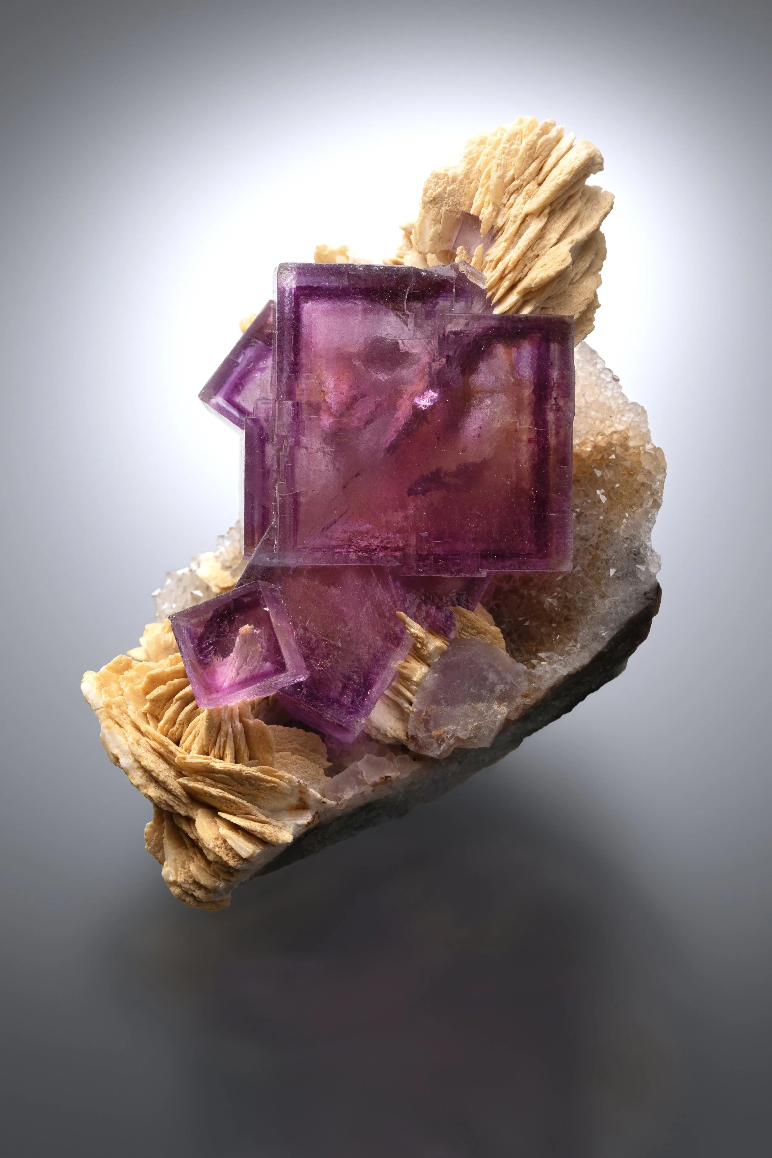Fluorite on Barite 11 cm  
Berbes Mining Area, Spain 