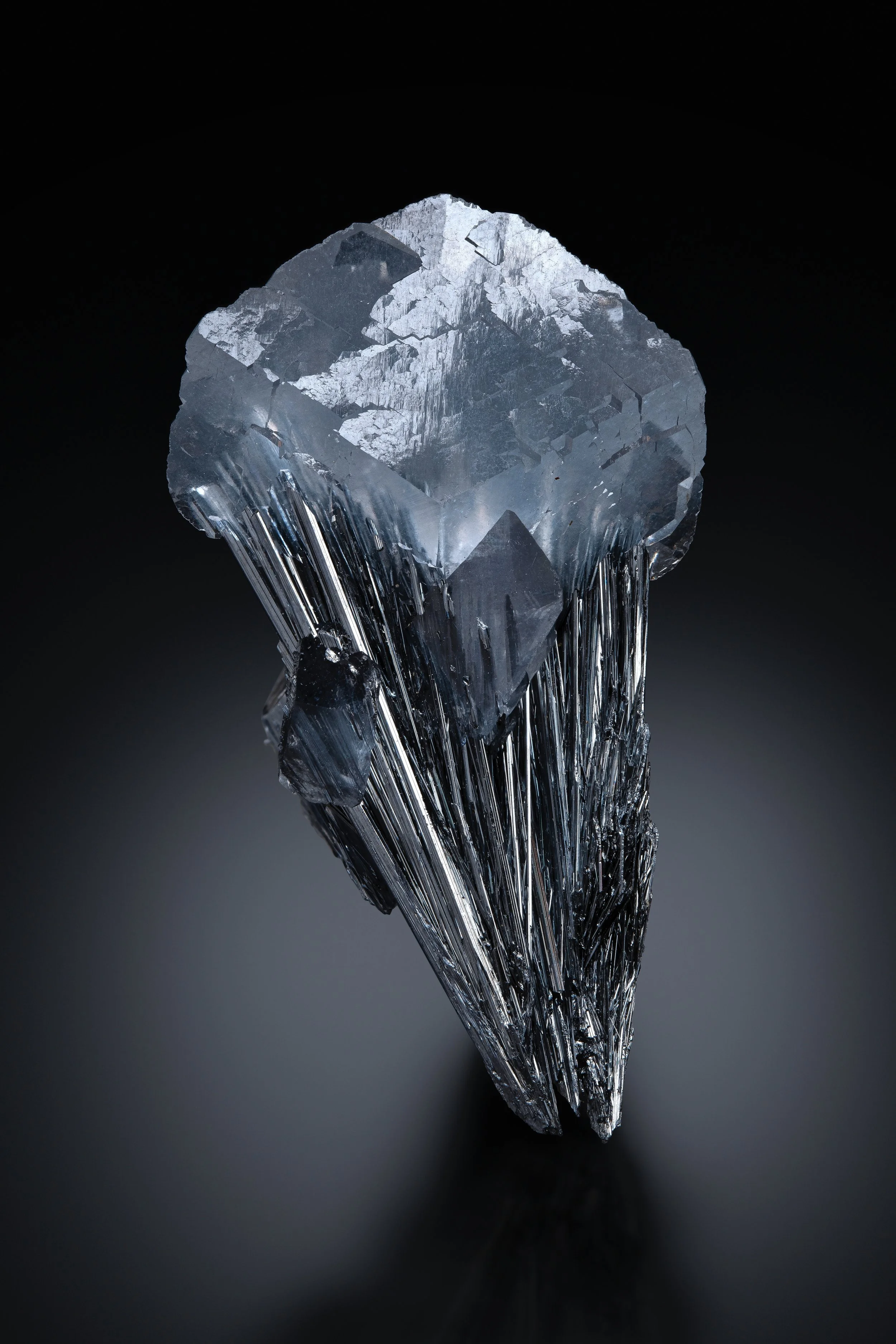 Calcite and Stibnite 6 cm  
Herja Mine, Maramures County, Romania 