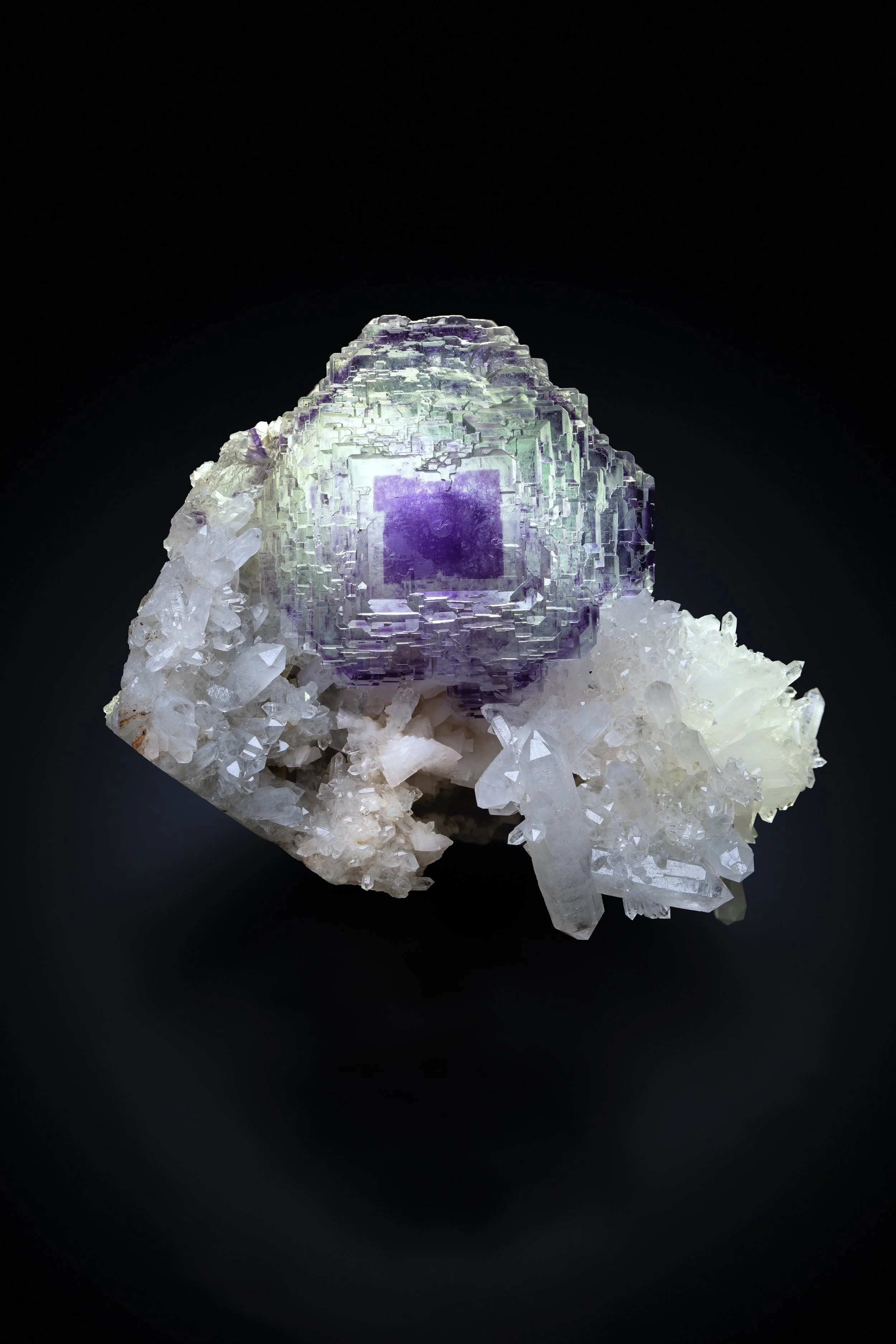 Fluorite on Quartz 8 cm  
Shangbao Mine, Hunan, China