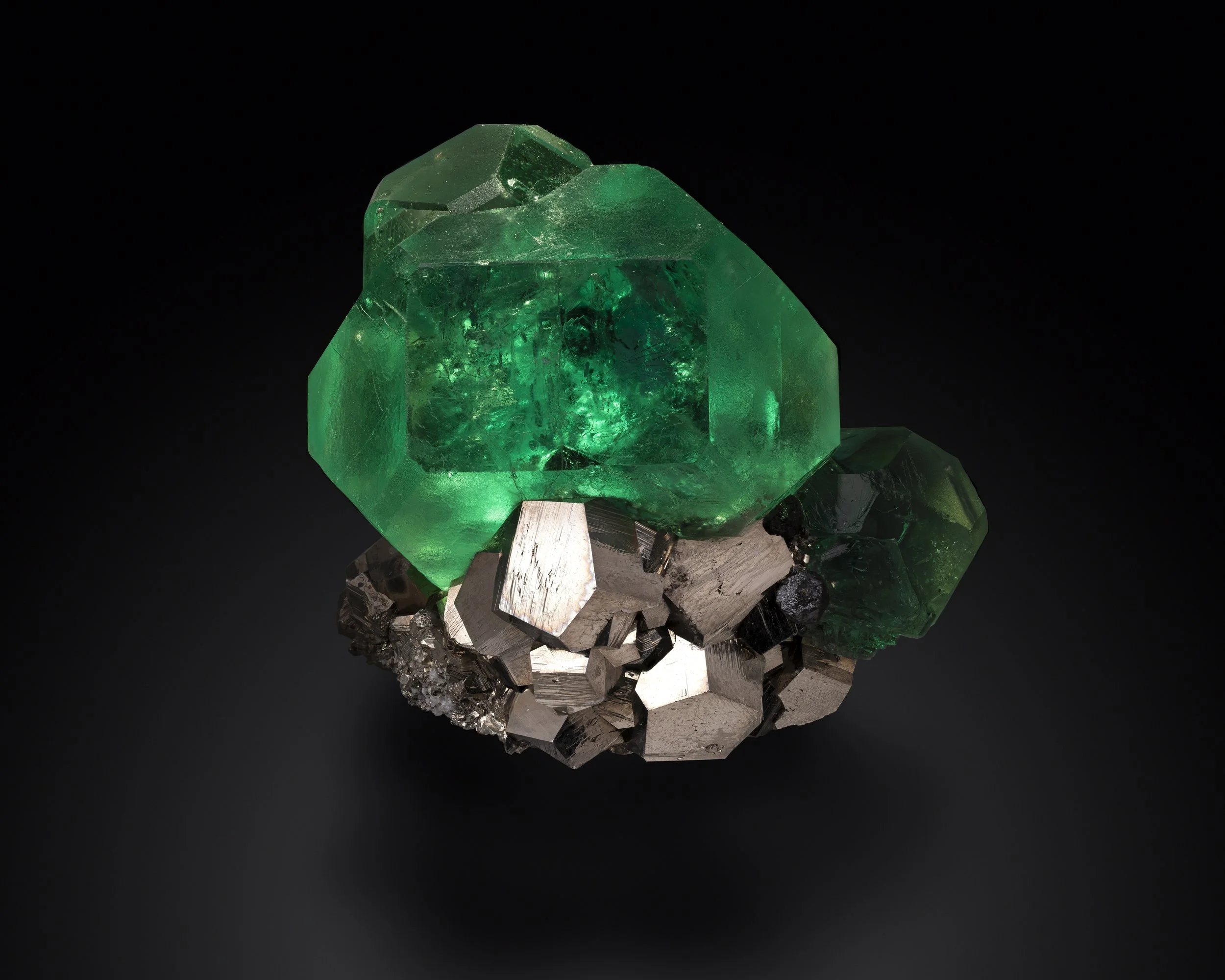 Fluorite on Pyrite 6 cm  
Milpo Mine, Atacocha District, Peru