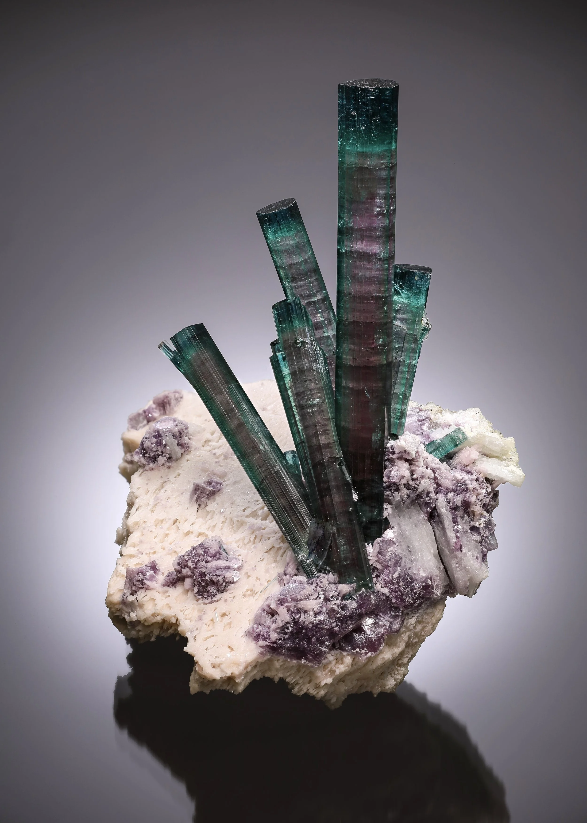 Tourmaline, Lepidolite, & Feldspar 12 cm  
Aqua Branca Mine, Minas Gerais, Brazil