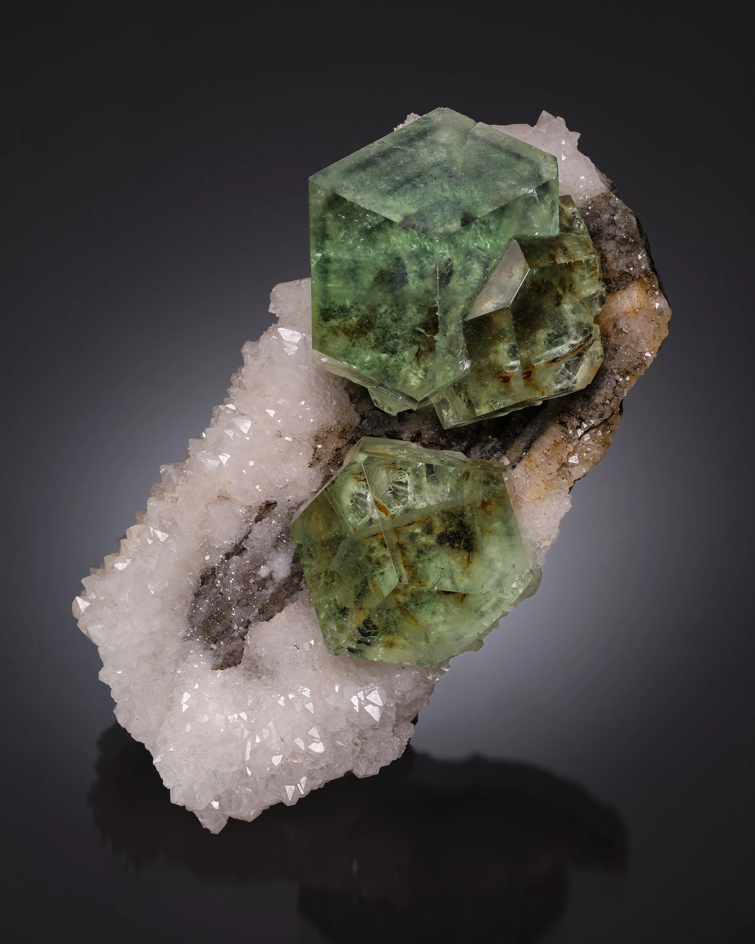 Fluorite on Quartz 10 cm  
Xia Yang Mine, Yongchun County, China