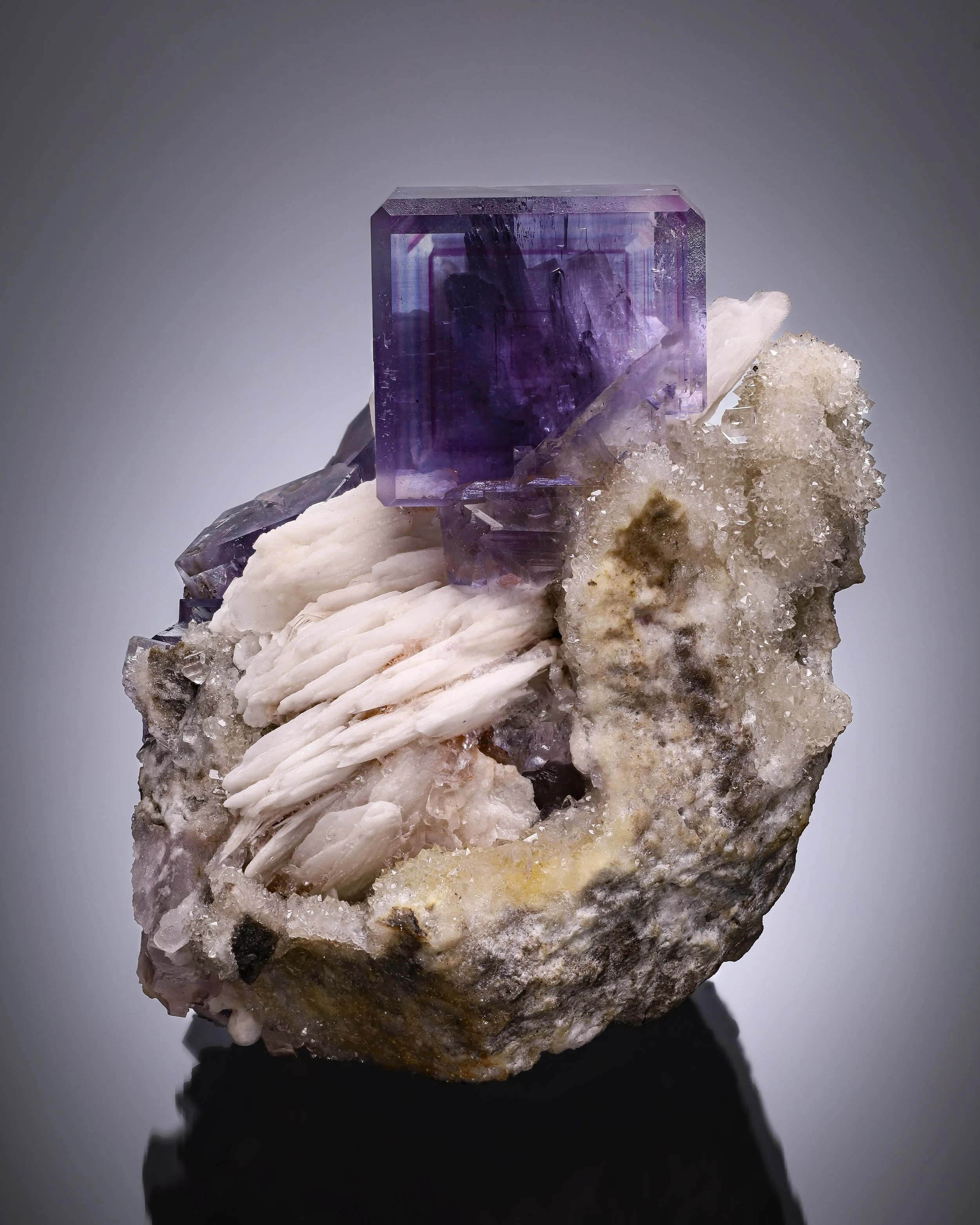 Fluorite on Barite 7 cm  
Berbes Mining Area, Spain 