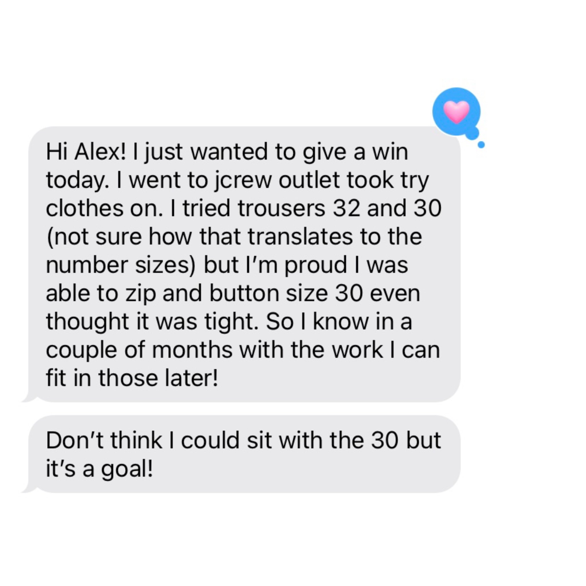 Text message conversation with a pink heart emoji