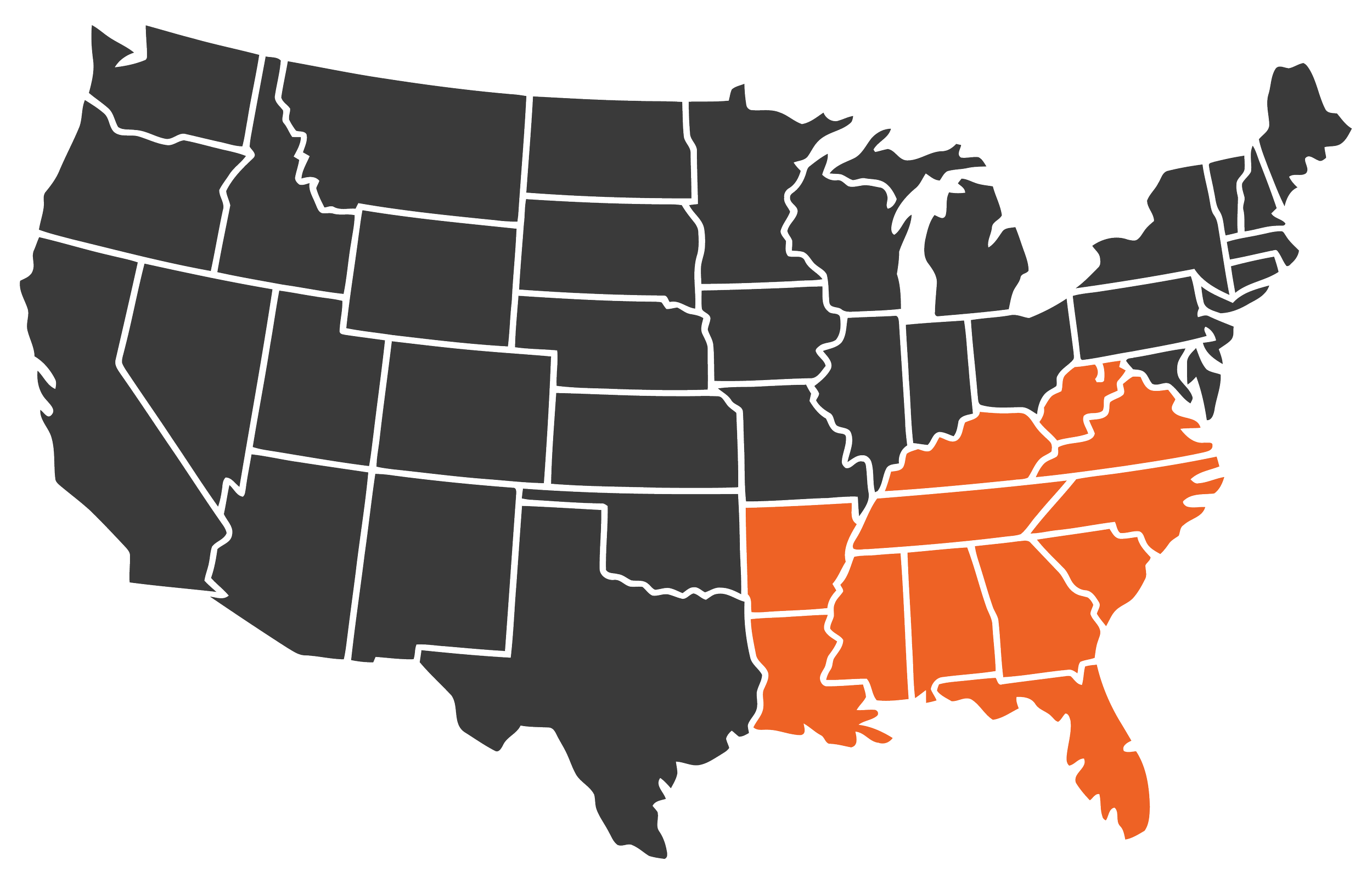 Dunigan Bros. service area map highlighting Southeast operations including Florida and the Carolinas