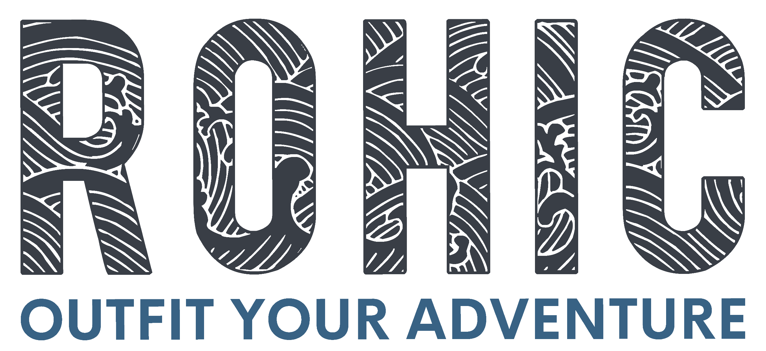 The word "Rohic" in large letters with a textured pattern, and the phrase "OUTFIT YOUR ADVENTURE" below it.