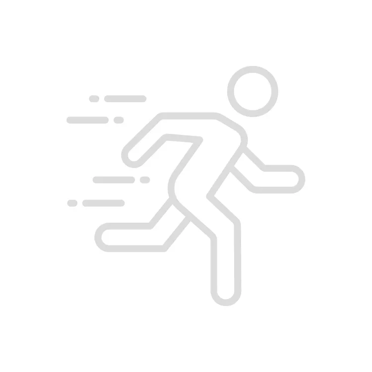 Line drawing of a person running, with motion lines indicating speed.