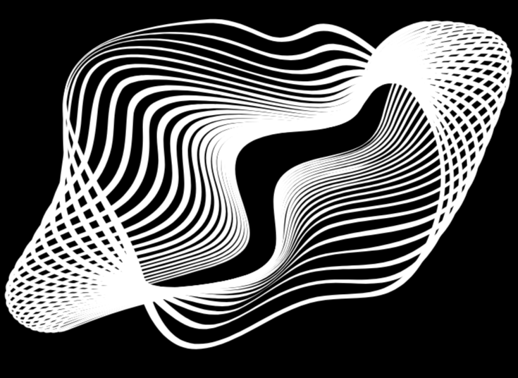 Abstract black and white geometric pattern with curved lines creating a 3D illusion.