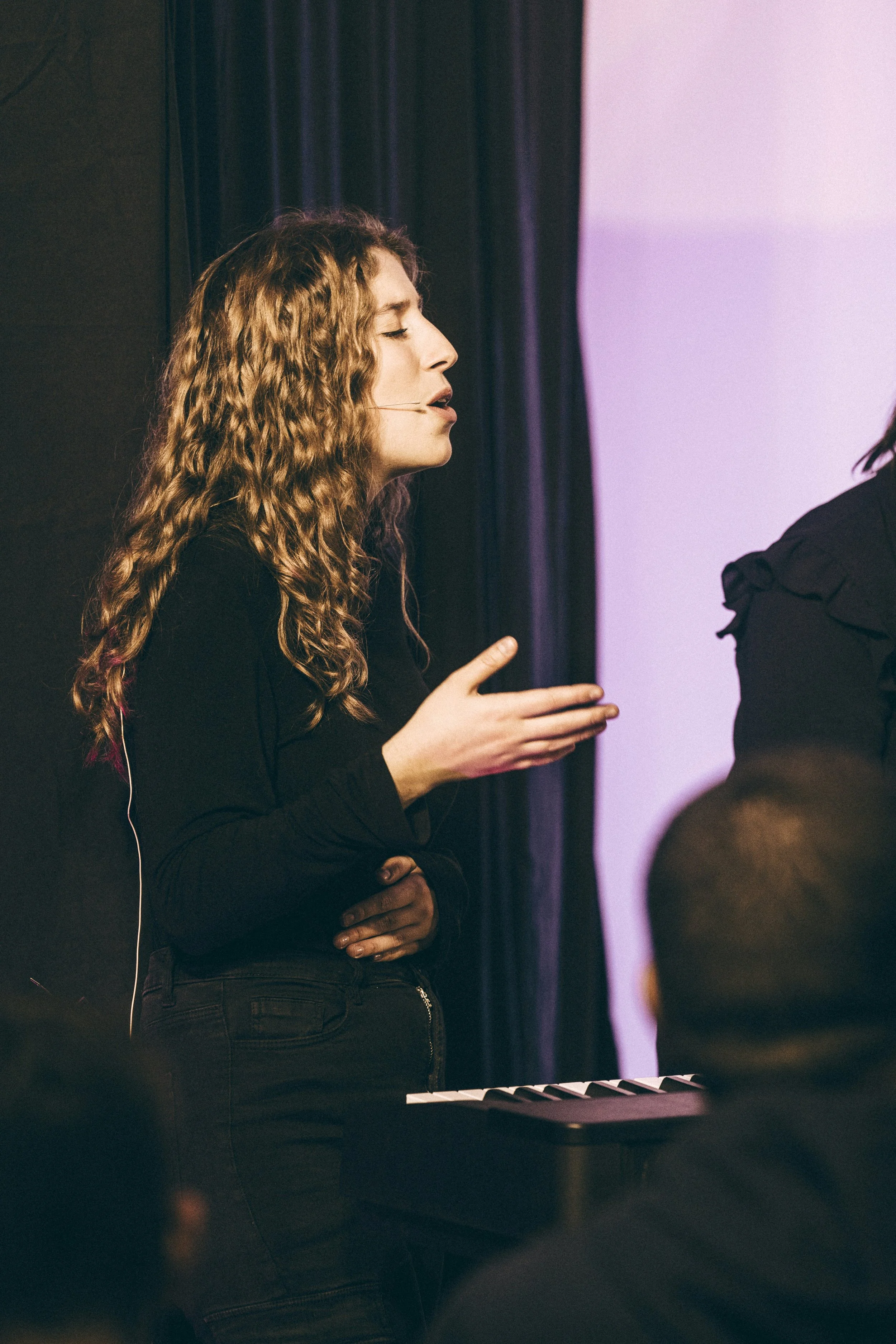 student singing