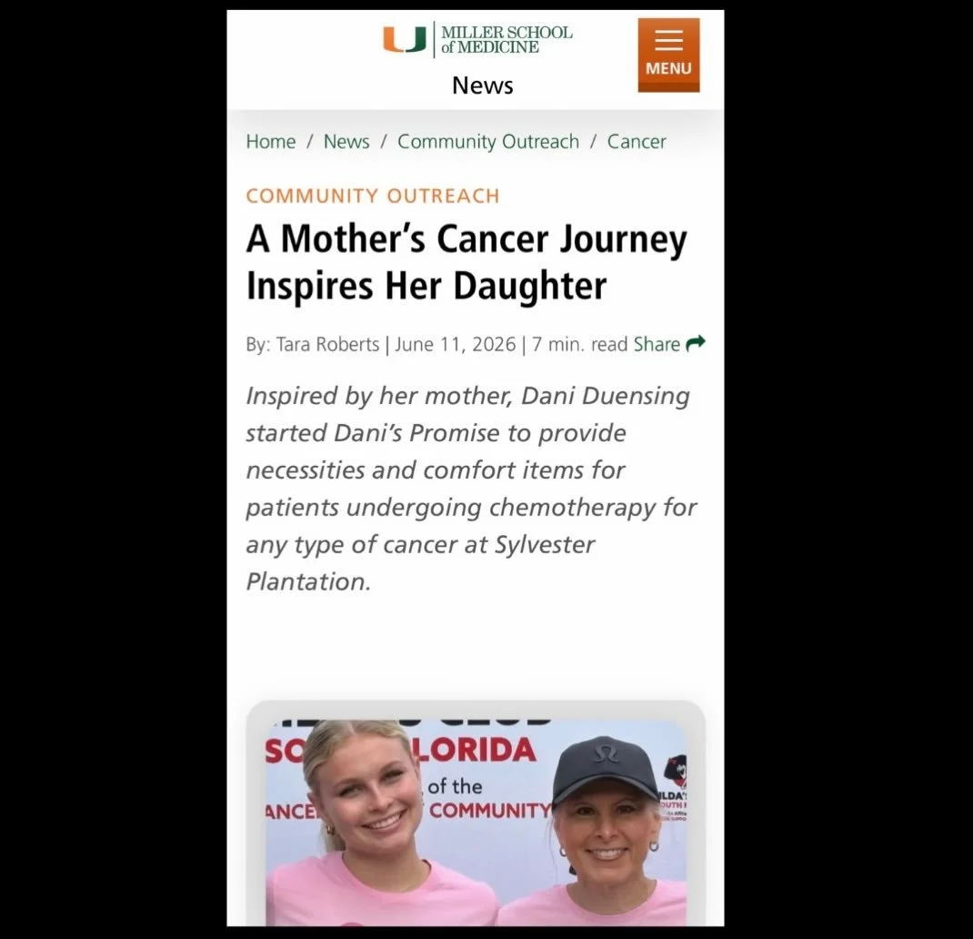 Thank you so much to Tara and UM&rsquo;s Miller School of Medicine for writing this amazing article about Dani&rsquo;s Promise. I am excited to continue our outreach. Please check it out at: https://news.med.miami.edu/danis-promise-teen-nonprofit-can