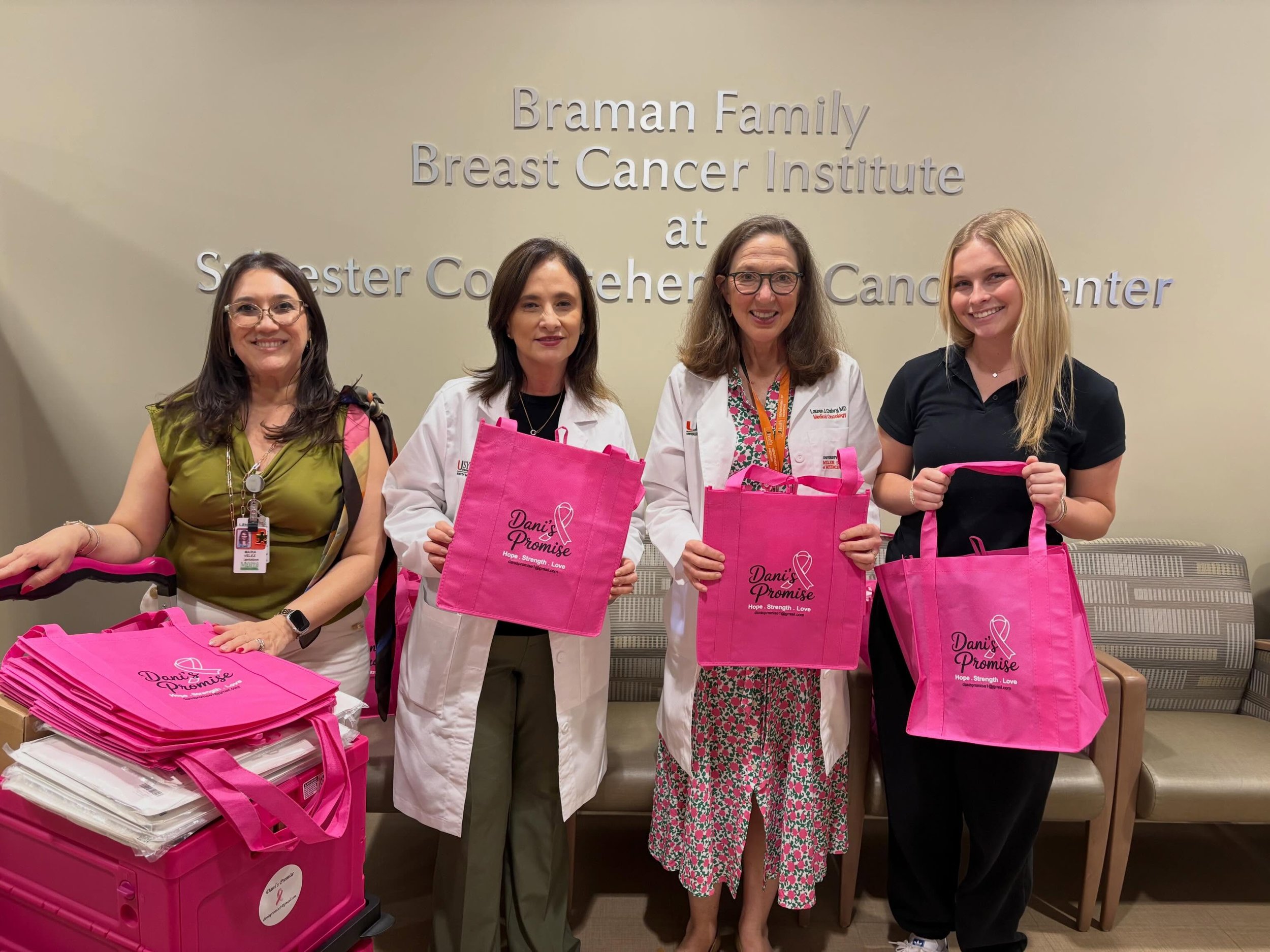 I am so grateful to have dropped off another load of items for patients at UM and running into the amazing Dr. Perez, Dr. Oshry, and Maria. So lucky to be able to spread Dani&rsquo;s Promise!