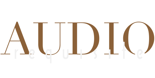 The word "AUDIO" in large, elegant font with the word "requisite" mirrored upside down beneath it.