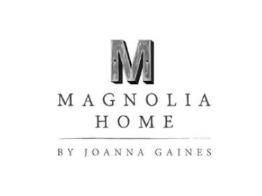 Magnolia Home logo with large letter 'M' and text 'Magnolia Home by Joanna Gaines'