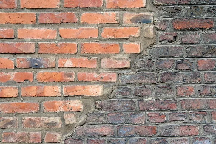 Close-up of a brick wall with part of the bricks painted over and some bricks exposed.