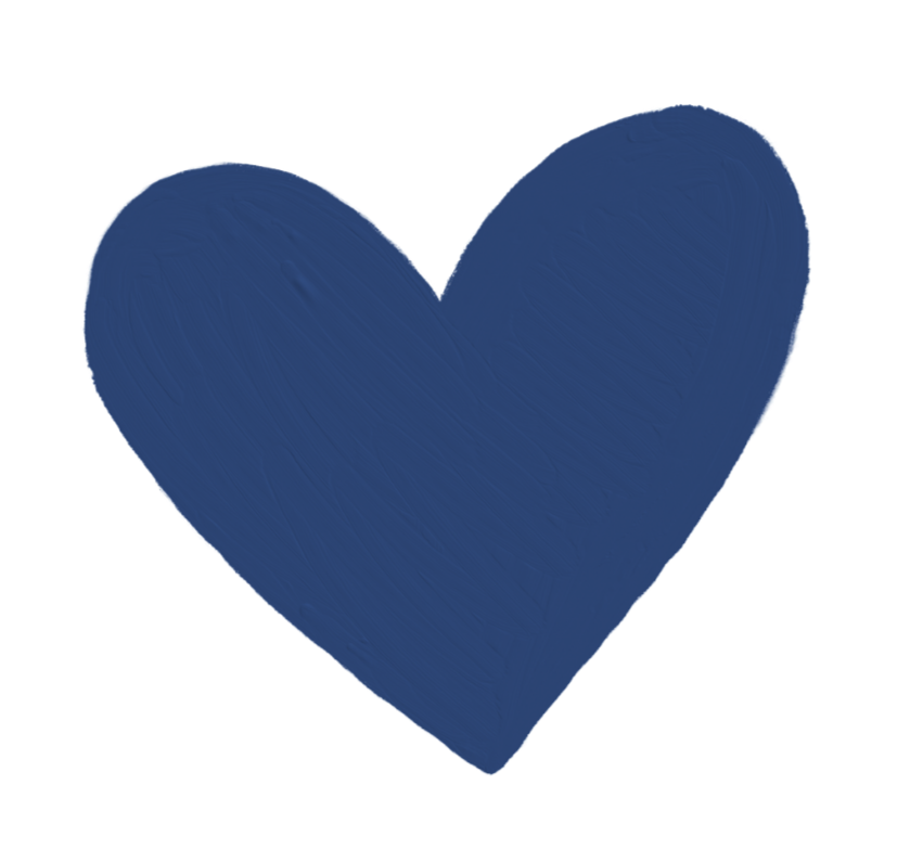 A large, solid blue heart shape on a black background.