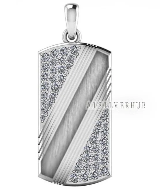 Sparkling Sterling Silver Dog Tag Pendant