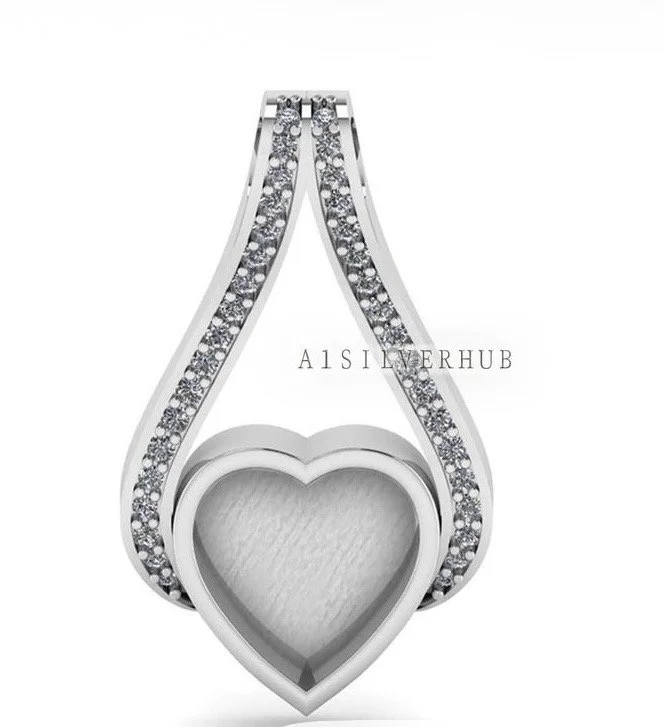 Sterling Silver Heart Pendant with Cubic Zirconia