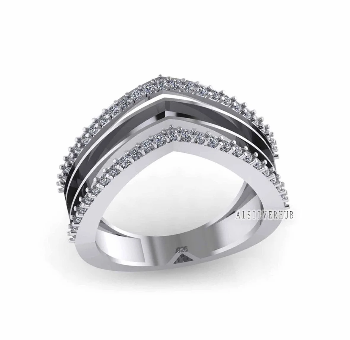 Sterling Silver Chevron Ring with Cubic Zirconia