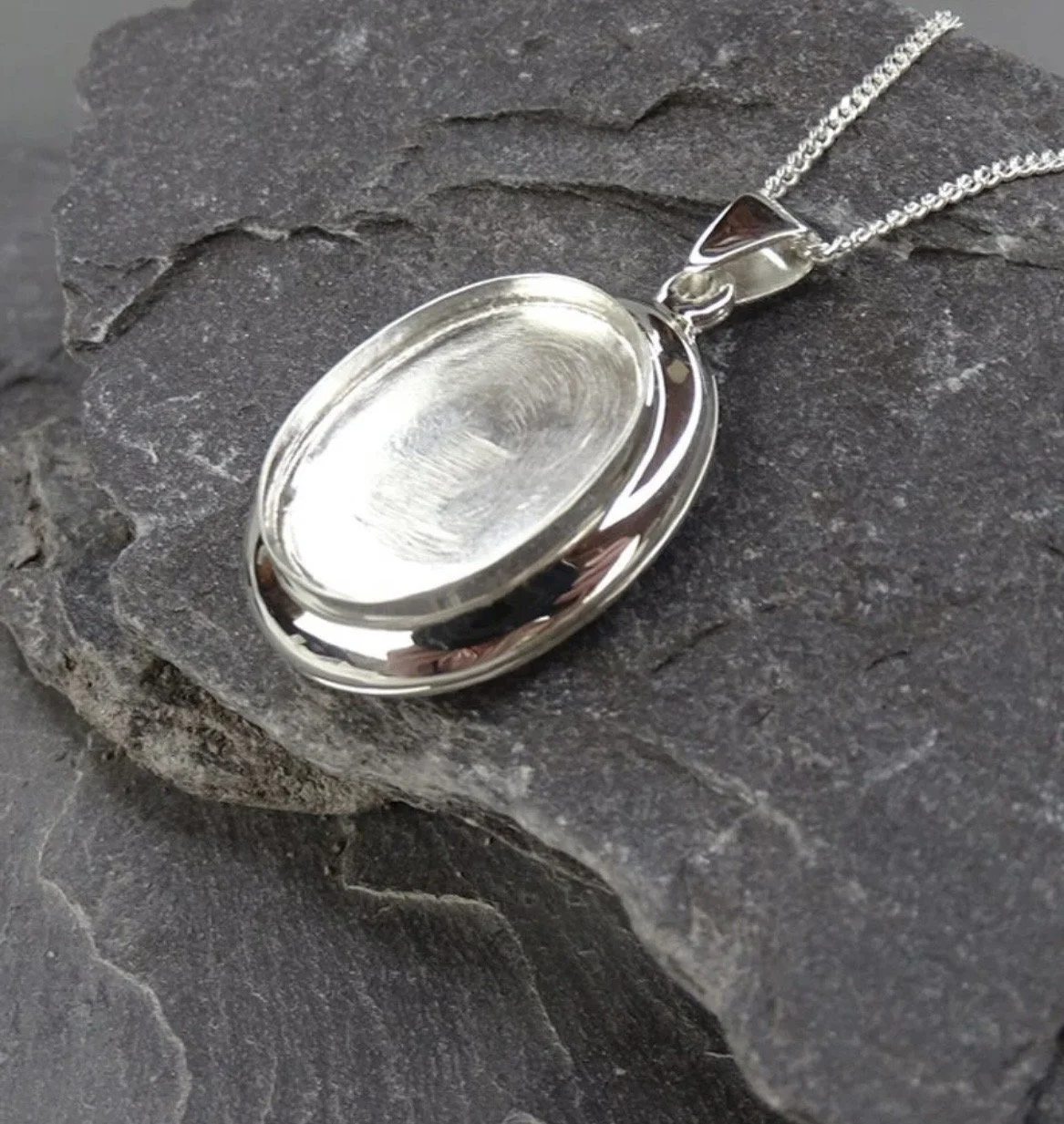 Sterling Silver Oval Memorial Pendant