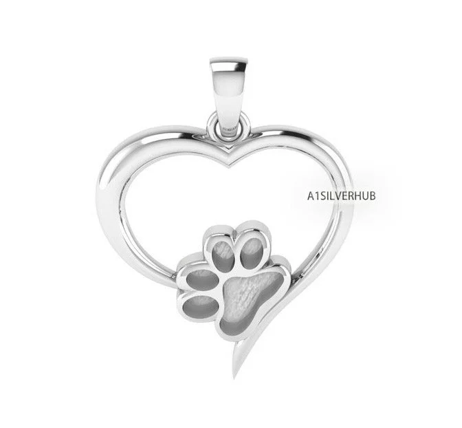 Sterling Silver Paw Print Heart Pendant